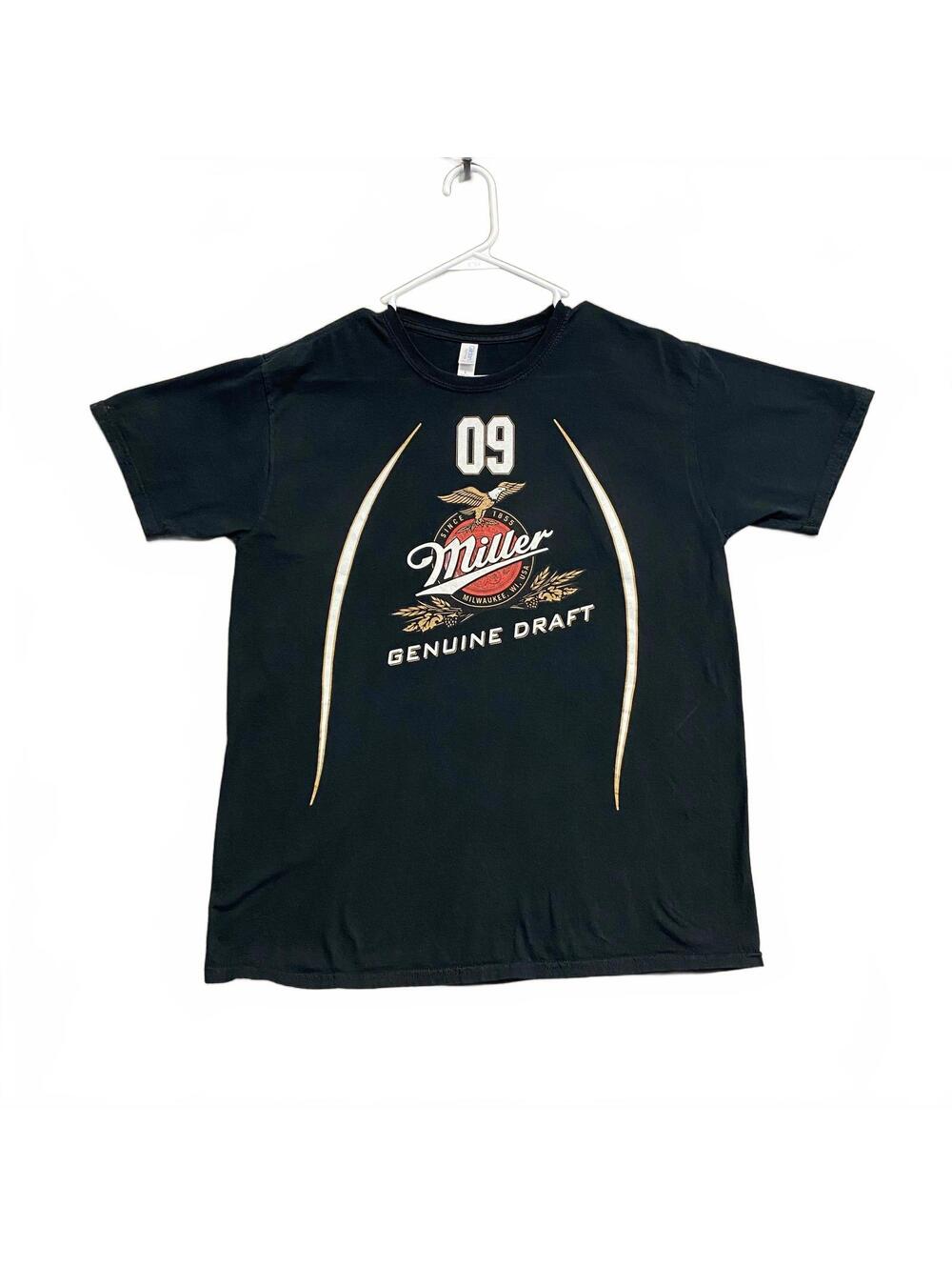 Miller Genuine Draft 09 Black Graphic TShirt Gildan Soft Style Tag L